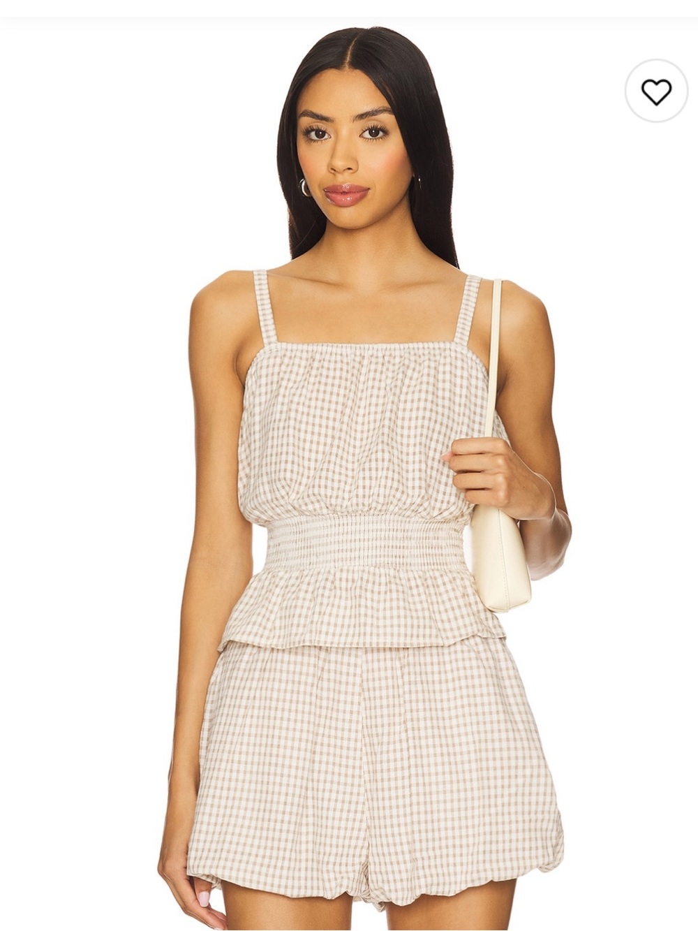 Blank NYC Beige Gingham Smocked tank and short set